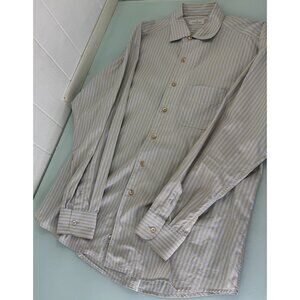 Ermenegildo Zegna Soft Shirt Men XL Button Up Tan Blue Long Sleeve Made In Italy